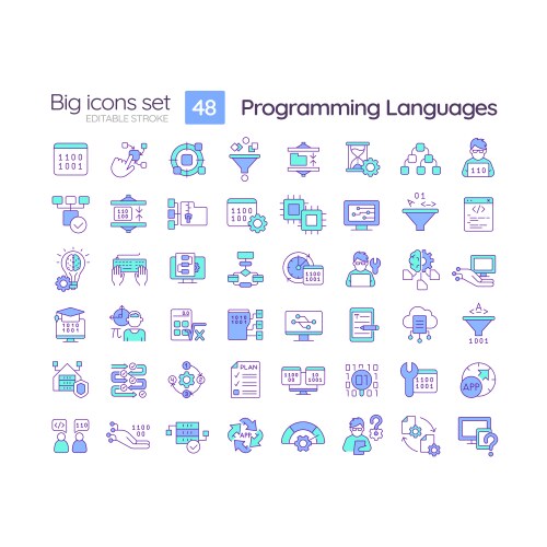 Programming languages blue rgb color icons set vector image