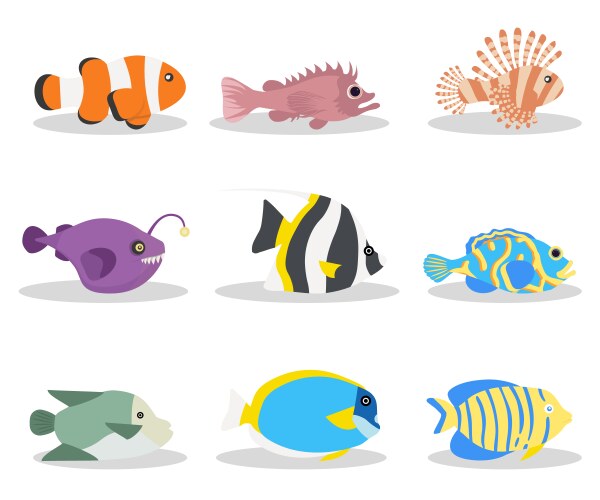Exotic ocean fish flat set Vector Image