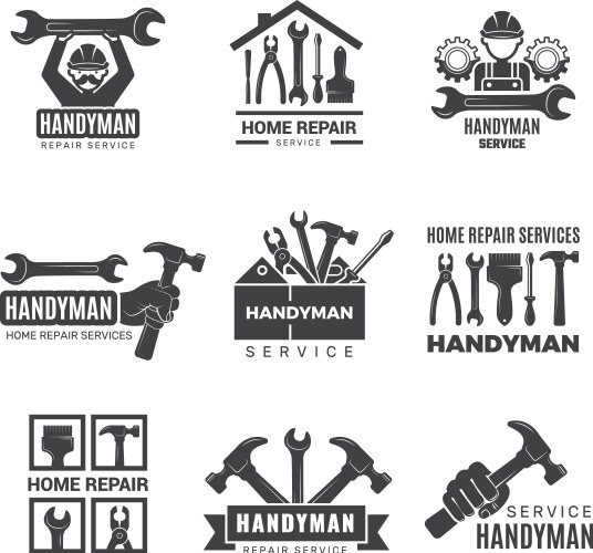 Handyman logo worker with equipment servicing vector image