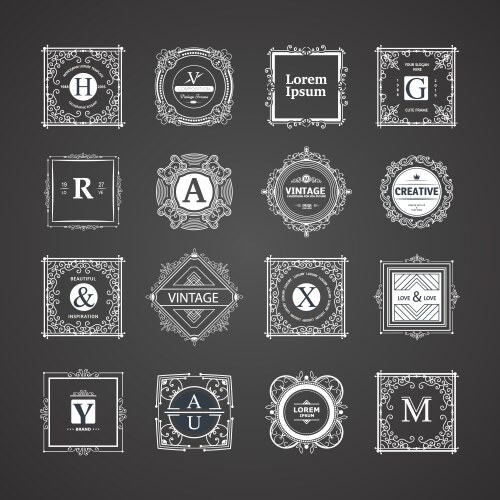 Vintage monogram and shield elements Royalty Free Vector