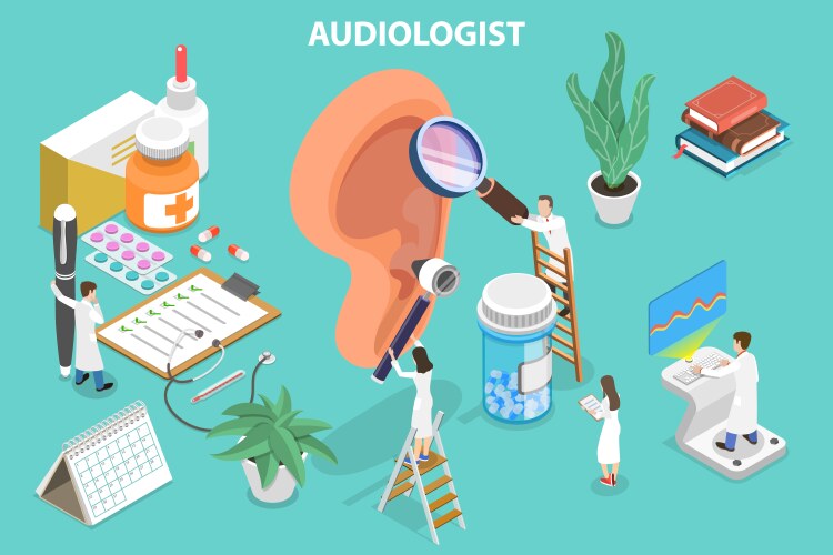 Isometric flat concept online diagnosis Royalty Free Vector
