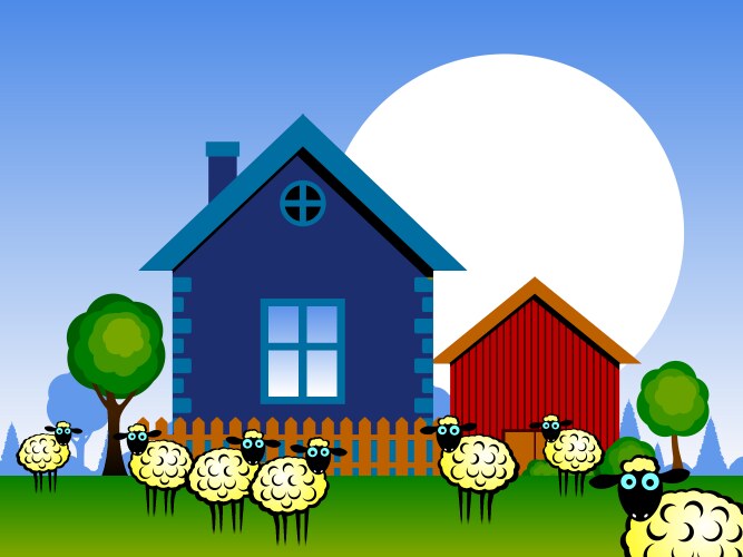 Counting sheeps jumping over fence Royalty Free Vector Image