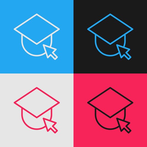 Pop art line graduation cap on globe icon isolated Vector Image