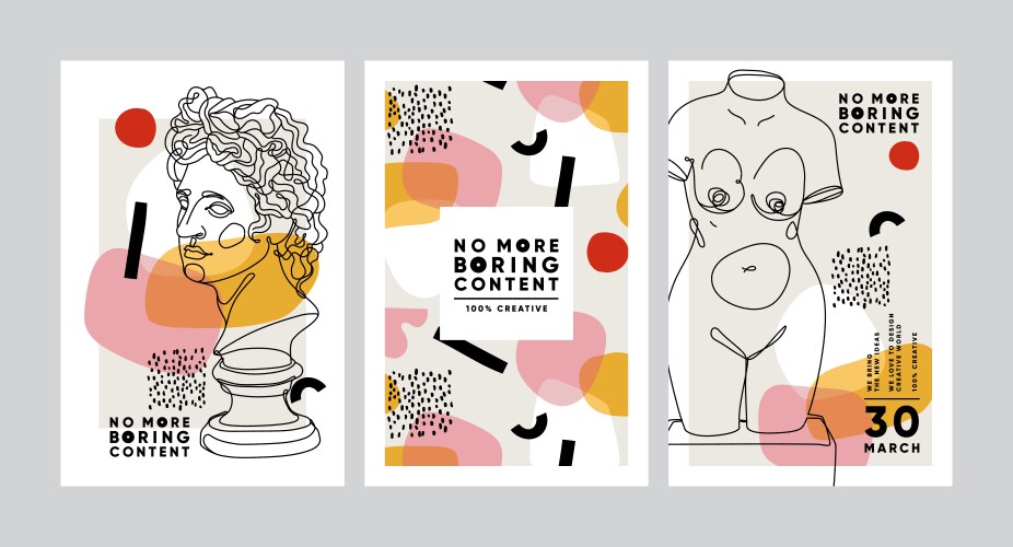 modern abstract cards with ancient sculptures set vector image