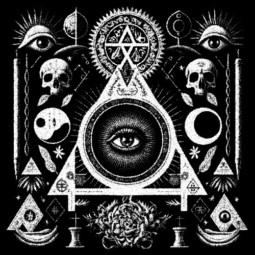 Occult symbols composition in dotwork style Vector Image