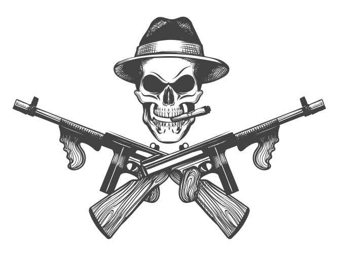 Gangster Skull with Guns Vector Image