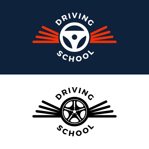 Driving school logo book car wheel wing vector image