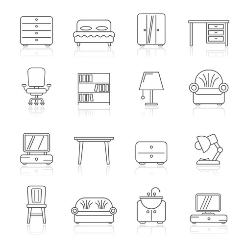 Furniture & Home Equipment Icons Vector Image