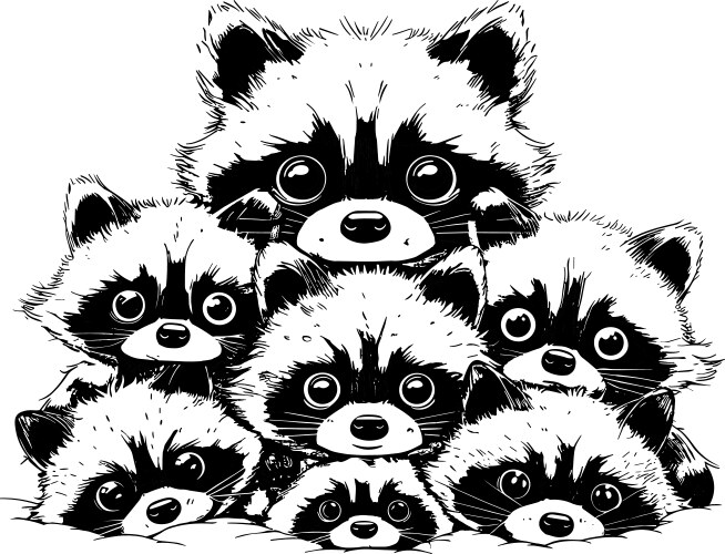 Raccoon Sketch Group Vector Image