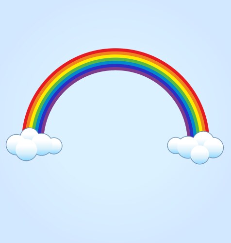 Rainbow and two contour clouds smiling face Vector Image