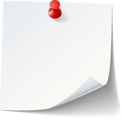 Blank notepad with a red pushpin on it for notes vector image