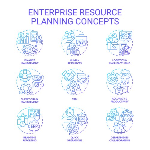 gradient icons representing erp concepts vector image