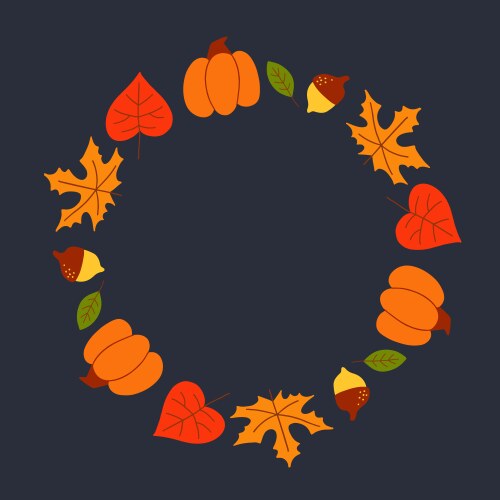 Wreath autumn leaves and fruit in watercolor vector image