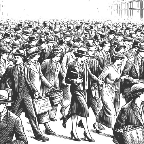 Crowd in chaotic rush engraving Vector Image