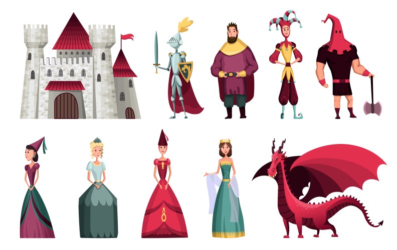 Fairy tales characters fantasy knight and dragon vector image