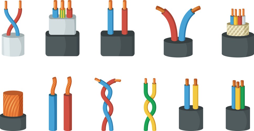 Electric wires single core and multicore set Vector Image