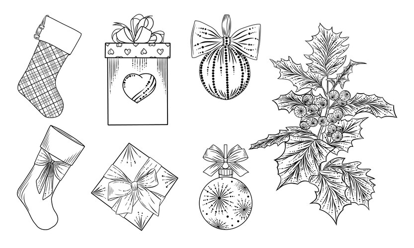 A selection of christmas elements in line style Vector Image