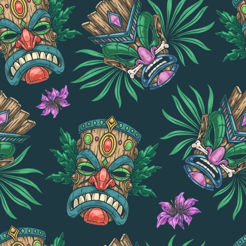 tiki totems colorful seamless pattern vector