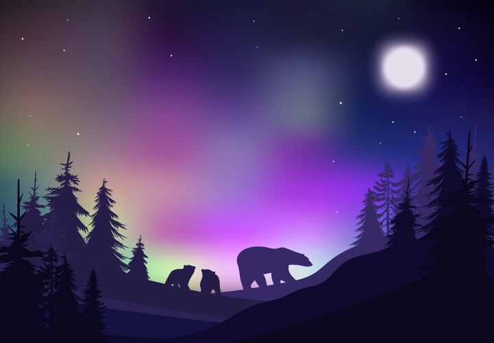 Winter Forest Landscape with Bears Vector Image