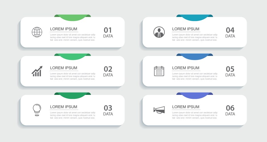 6 data infographics rectangle tab index template vector image