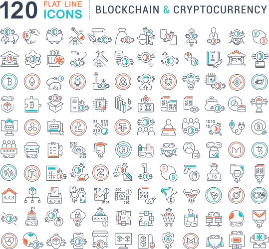 Set line icons blockchain and cryptocurrency vector image