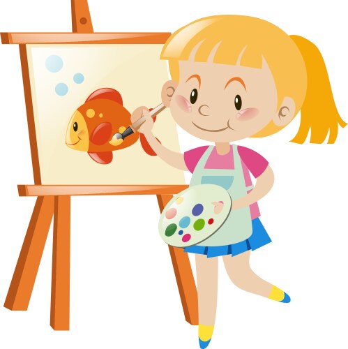 Girl painting goldfish on canvas Vector Image