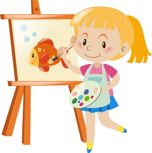 Girl painting goldfish on canvas vector image