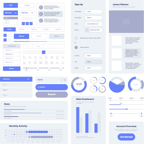 Web ui kit digital creativity graphics templates Vector Image