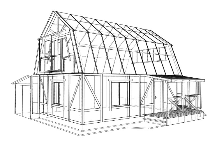 3d rendering of house wireframe structure vector image