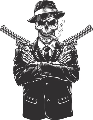 Skeleton gangster with revolvers Vector Image