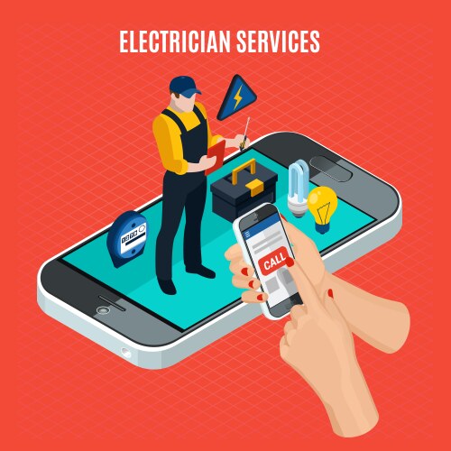 Red electricity isometric composition Royalty Free Vector