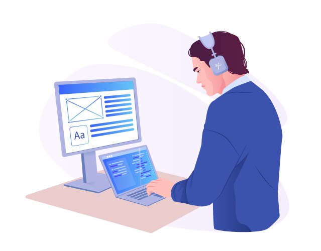 Web developer working on ui design vector image