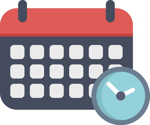 Calendar showing month with clock displaying time vector image
