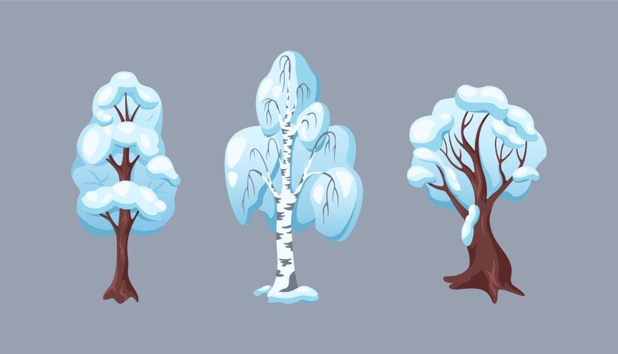 Forest trees covered with snow flat color objects vector image