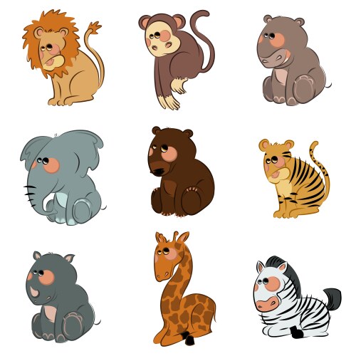 Cartoon wild animal set Royalty Free Vector Image