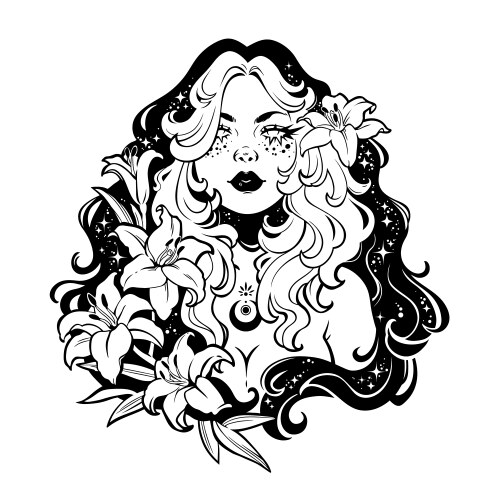 Floral Goddess Portrait Vector Image