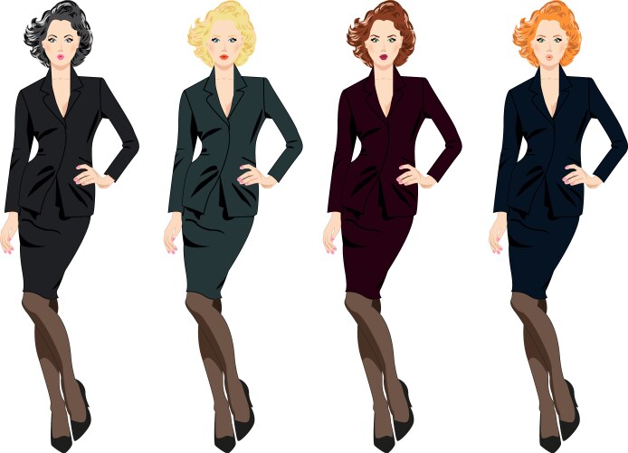 Set of beautiful business women in suits vector image