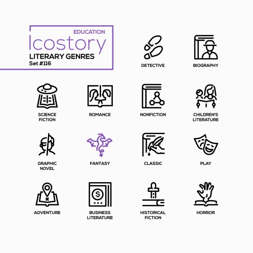 Literary genres - line design style icons set vector image