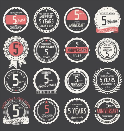 Anniversary golden label with ribbon 5 years Vector Image