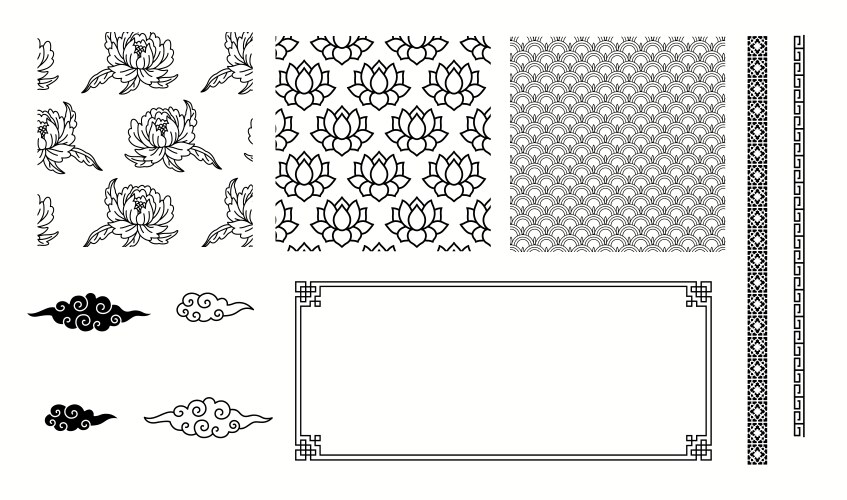 Old asian patterns borders and frame linear vector image