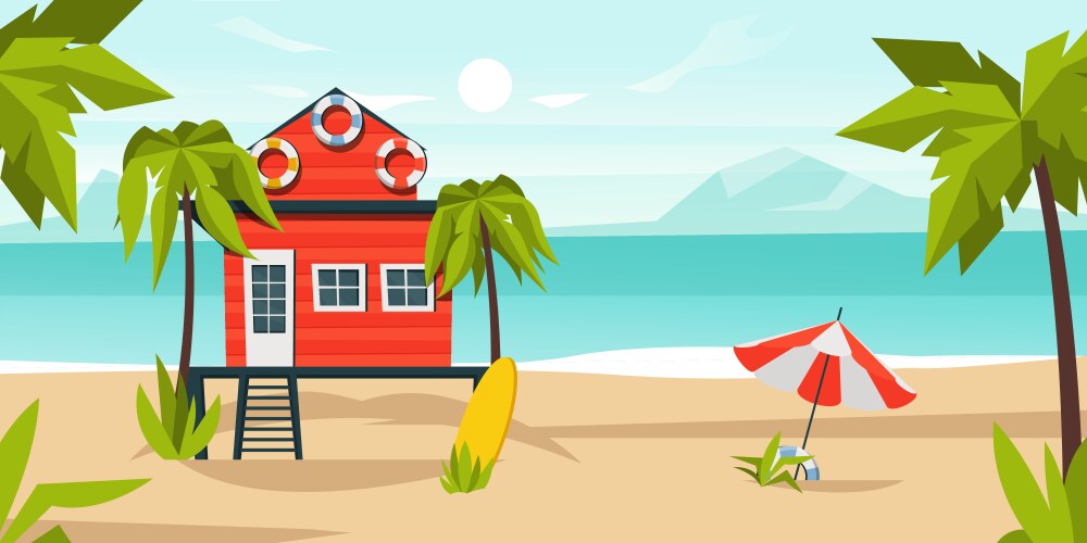 beach bungalow house background cartoon tropical vector image