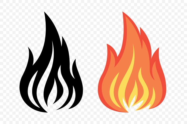 Fire flame icon set campfire shape sign Royalty Free Vector