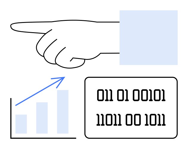 Hand pointing towards binary code and upward graph vector image