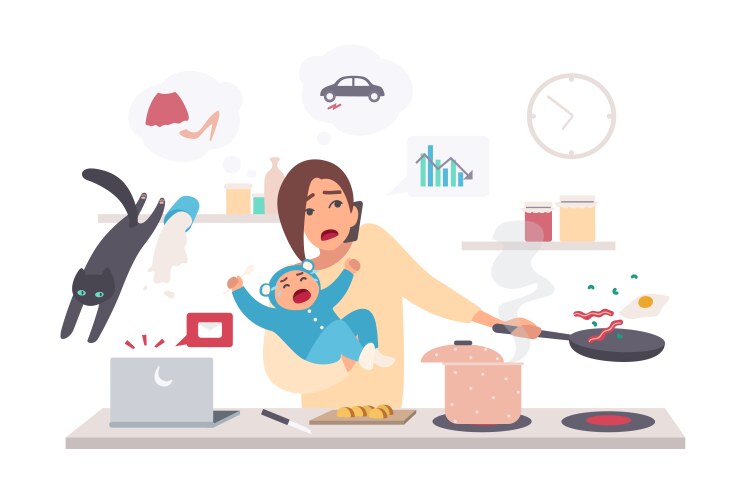 Mom Balancing Work and Baby Vector Image