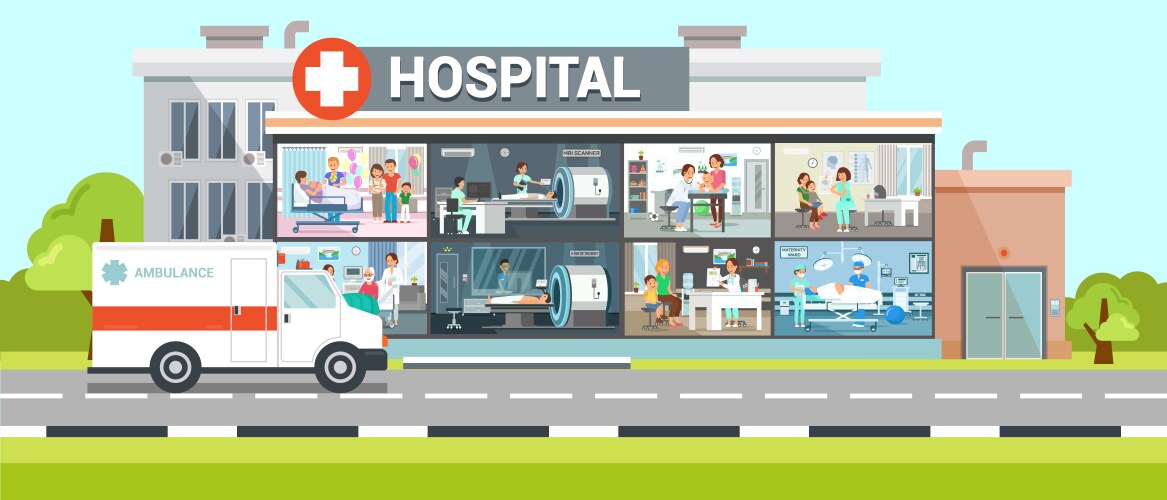 Hospital inside view flat vector image