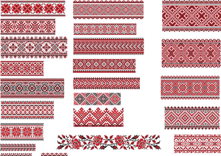 Ukrainian Embroidery Patterns - Red & Black Vector Image