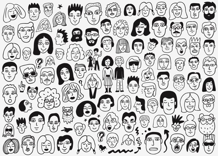 Hand-Drawn Faces Doodle Set Vector Image