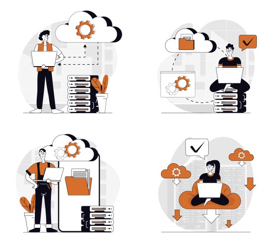 Cloud computing concept set in flat design for web vector image