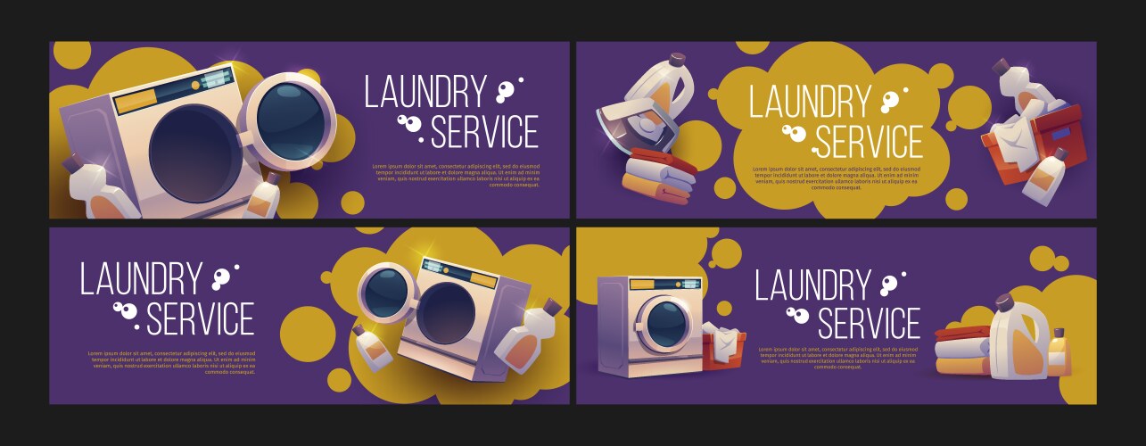 Laundry service posters with washing machine vector image