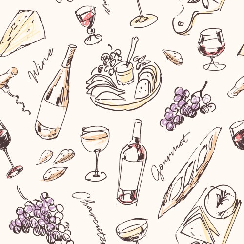Wine doodle seamless pattern Vector Image